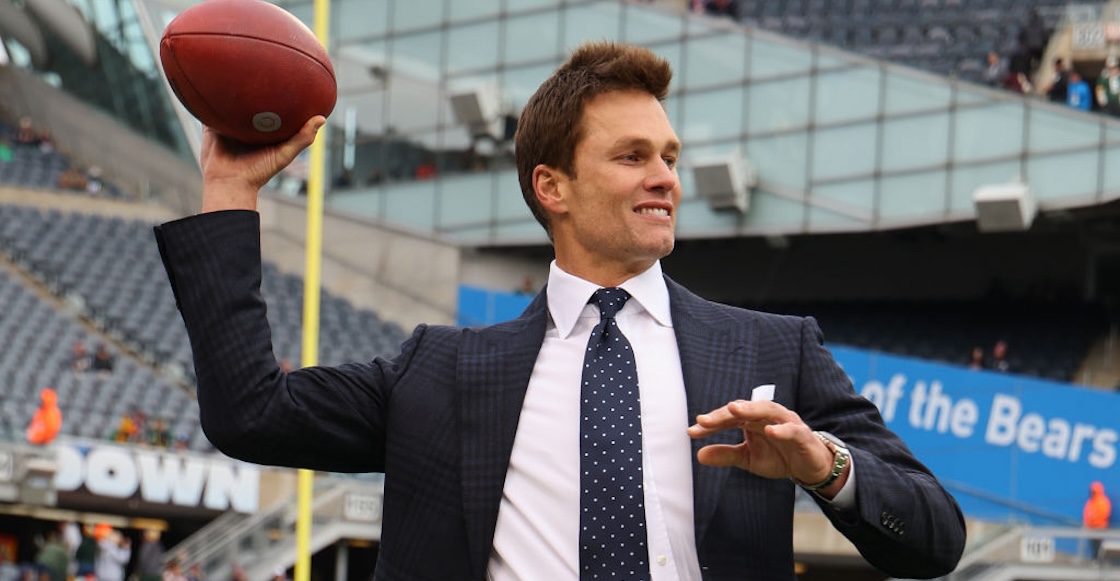 CHICAGO, ILLINOIS - NOVEMBER 17: Fox Sports commentator Tom Brady looks on prior to the game between the Chicago Bears and the Green Bay Packers  at Soldier Field on November 17, 2024 in Chicago, Illinois. (Photo by Michael Reaves/Getty Images)